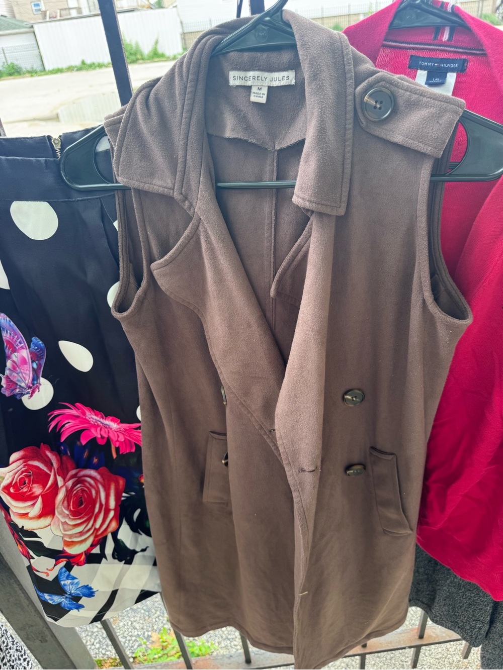 Sincerely Jules Brown Double-Breasted Sleeveless Vest
